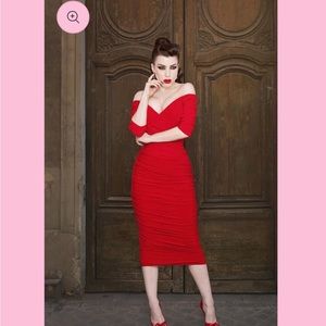 Pinup girl clothing Monica Wiggle Dress Red Size Small